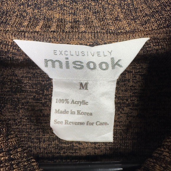 Exclusively Misook Cardigan Sweater Womens M Brown Black Knit Zip Minimalist - Picture 6 of 8
